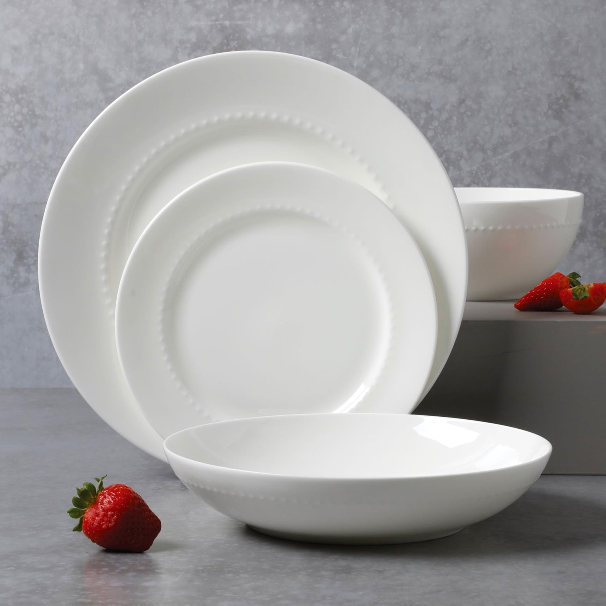Gibson Elite Gracious Dining 16pc Bone China Double Bowl Dinnerware Set in White