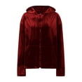 thumbnail image 5 of TKLPEHG Women's Velour Hooded Jacket Casual Long Sleeve Hoodies Coats Full Zip Up Outerwear Soft Warm Velvet Jacket with Pockets (Red,L), 5 of 6