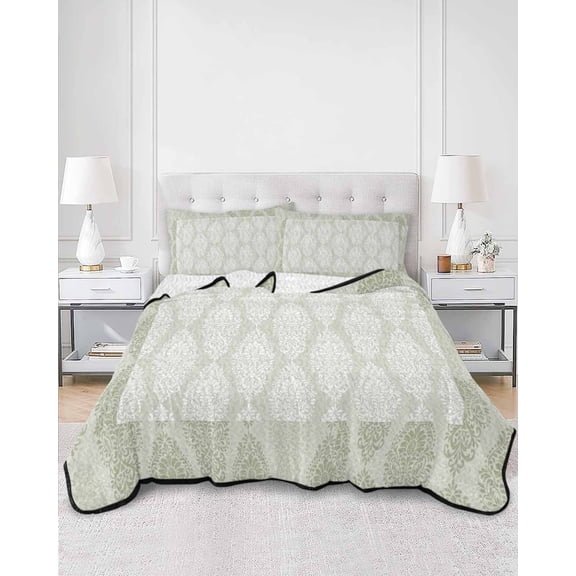 Quilts King Size, Sage Green Soft Comforter Bedding Set for Bed, Vintage Elegant Abstract Art Lightweight Quilted Bedspread with Pillow Cover(2 Pieces) for All Season, 96x106 Inch