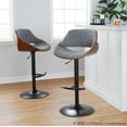thumbnail image 3 of Fabrizzi Mid-Century Modern Adjustable Barstool in Walnut Wood, Black Metal and Noise Grey Fabric with Rounded T Footrest by LumiSource - Set of 2, 3 of 4