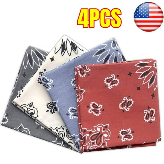 4 pack Paisley Bandana - Classic Pattern Multi-purpose Bandanas For Men and Women, 100% Cotton