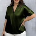 thumbnail image 2 of SELONE Womens T Shirts Graphic V Neck Short Sleeve Tops Satin Plus Size Work Out Blouses Solid Casual Clothes Green XL, 2 of 5
