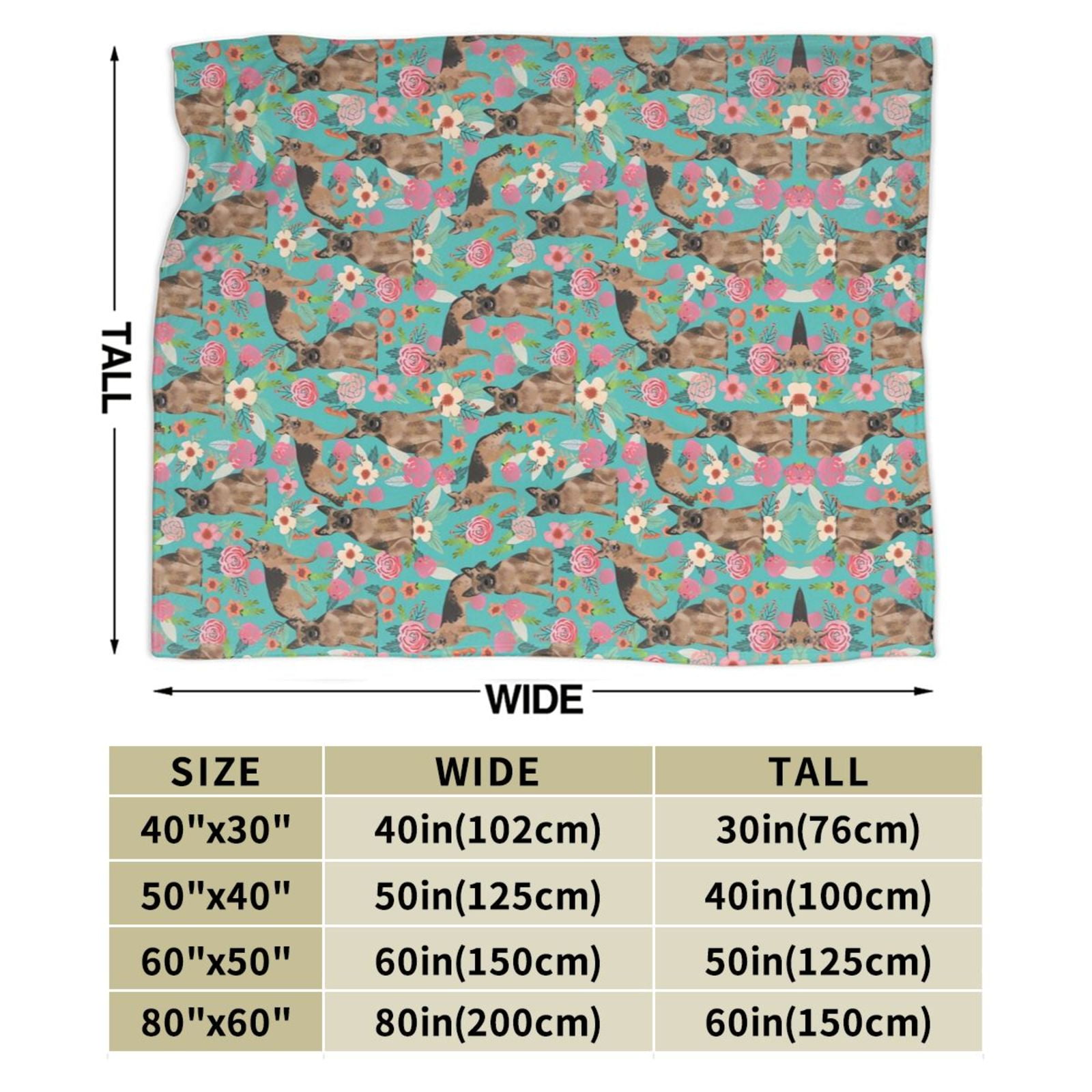 Wijzvio German Shepherd Dogs Lovers Flower Floral Throw Blanket Soft Fuzzy Fleece Blanket For Couch Bed Living Room Decoration 50"X40"
