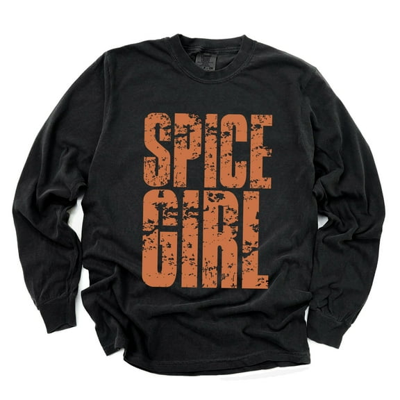 Spice Girl Block Distressed - Women's Garment Dyed Long Sleeve Graphic T-Shirt