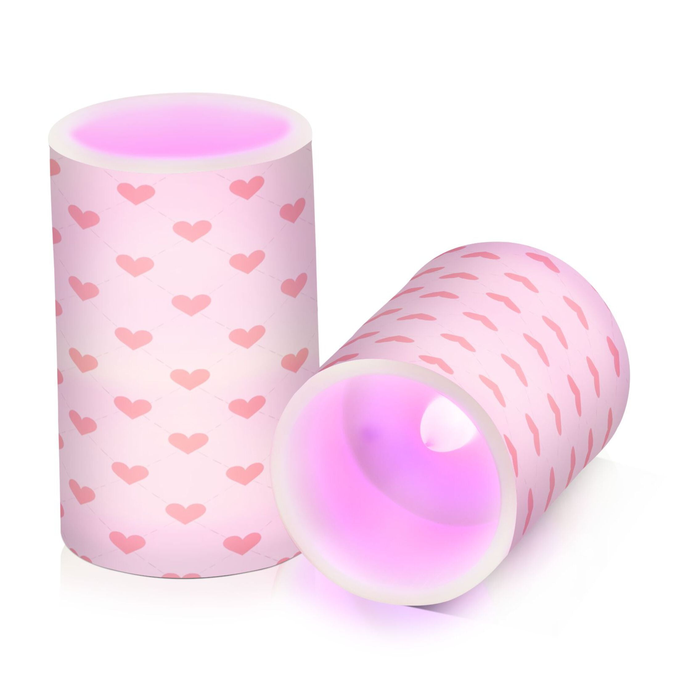 Pink Love Pattern Flameless LED Candle Set with Remote, Battery Operated Color Changing Pillar Candles, Set of 2