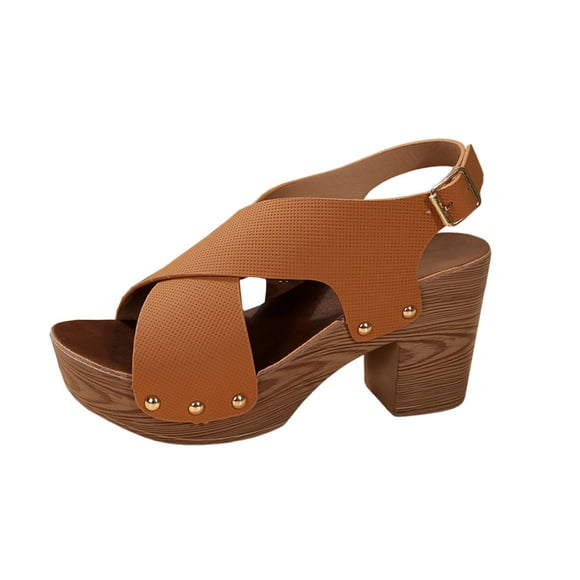 Hopeusnice High Heels Shoes for Women Block High Heel Breathable Soft Women's High Heels Shoes PU Materials Summer Shoes Non-Slip Open Toe Sandals Trendy Lightweight Elegant Shoes Brown 40
