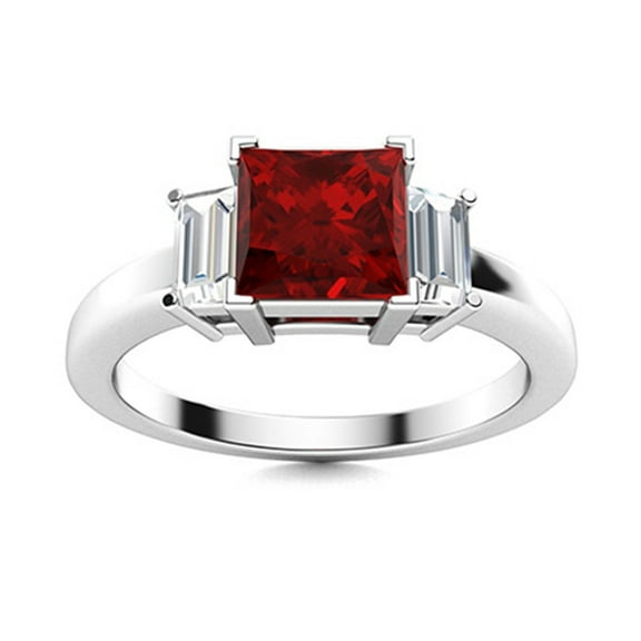 Mooneye 1.75 Ctw Square Garnet 925 Sterling Silver Three Stone Women Valentines Day Gift Ring