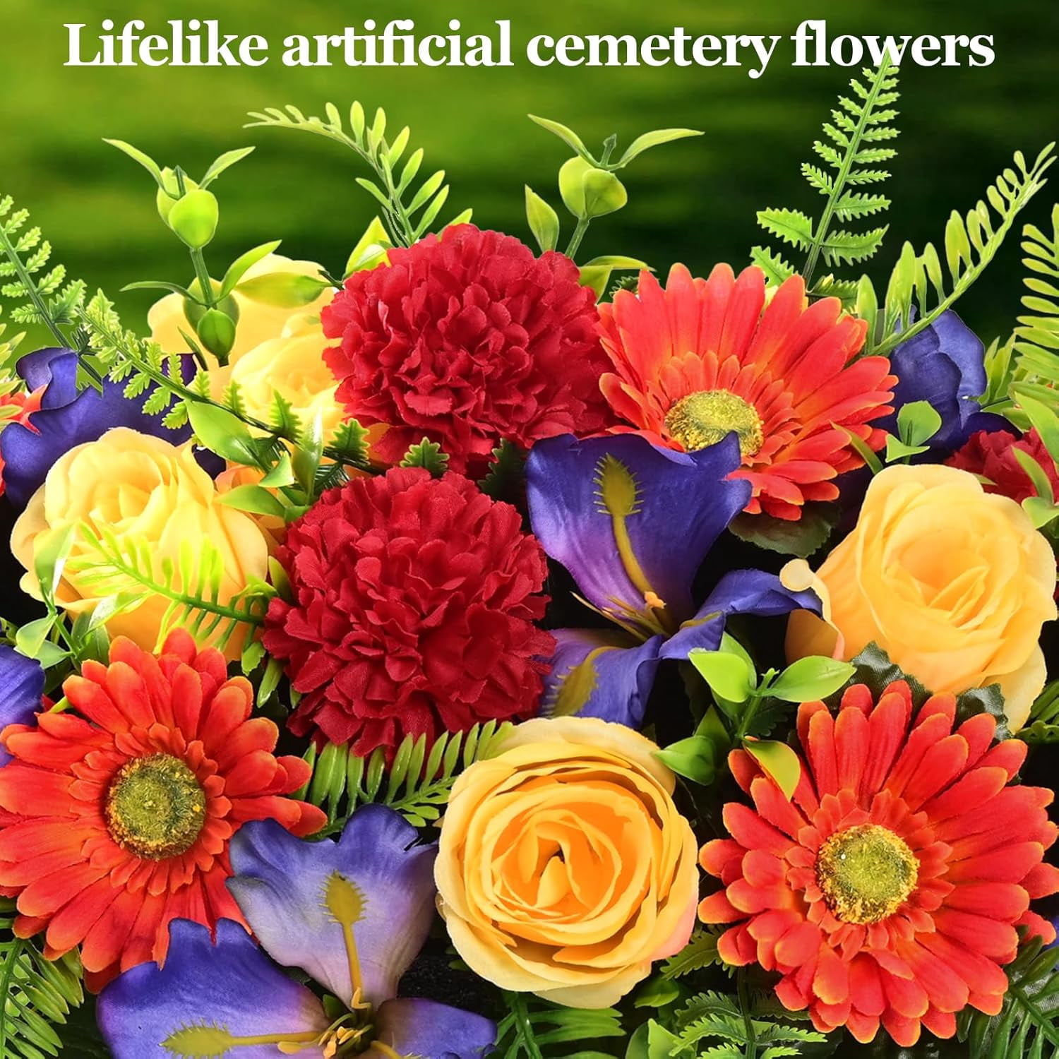 3 Sets Artificial Cemetery Flowers for Grave, Realistic Headstone Flower ,  Memorial Day Flowers, Mixed Blooms Grave Decorations for Cemetery (Colorful)