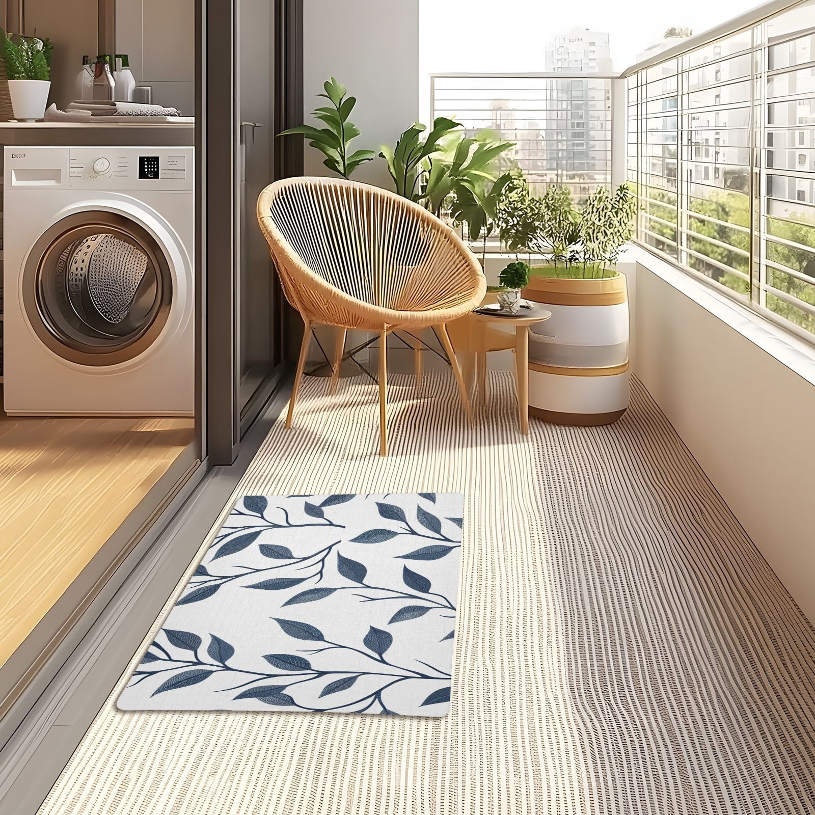 JSTEL Blue Branch Leaves Front Door Mat Outside Entrance 32x20 Inch Doormat for Outdoor Indoor Washable Non Slip Floor Mats