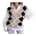 thumbnail image 1 of CNKOO Pull Sans Manches à Carreaux pour Femmes, Col en V, Gris S, 1 of 6
