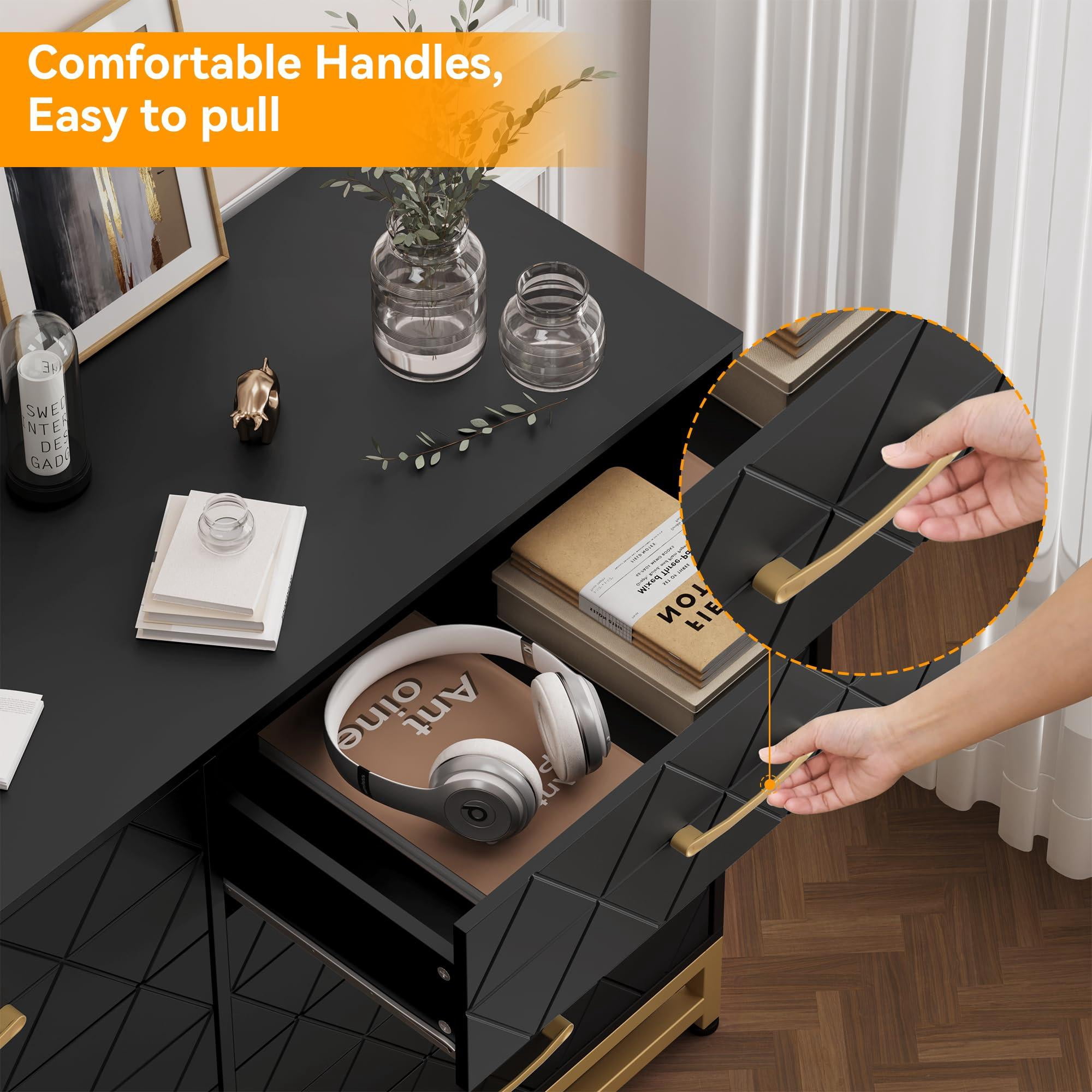 Dresser for Bedroom, Black Dresser with 8 Drawers, Dressers & Chests of Drawers, Metal Handle, Modern Design Dresser Wooden Dressers for Bedroom, Living Room, Long Nightstand (Black)