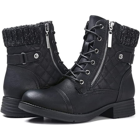 

YAZI Women s Combat Boots Lace up Ankle Booties