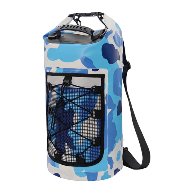 S SERENABLE Waterproof Dry Bag Multifunctional with Mesh Pocket Men Women Comfortable Floating Backpack Storage Bag for Swimming Kayaking Blue