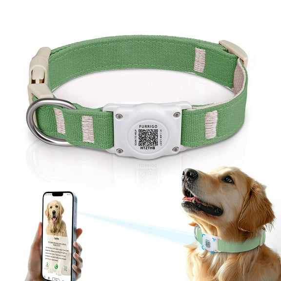 Airtag Dog Collar with QR Code (Green, XL(14.85"-22"))