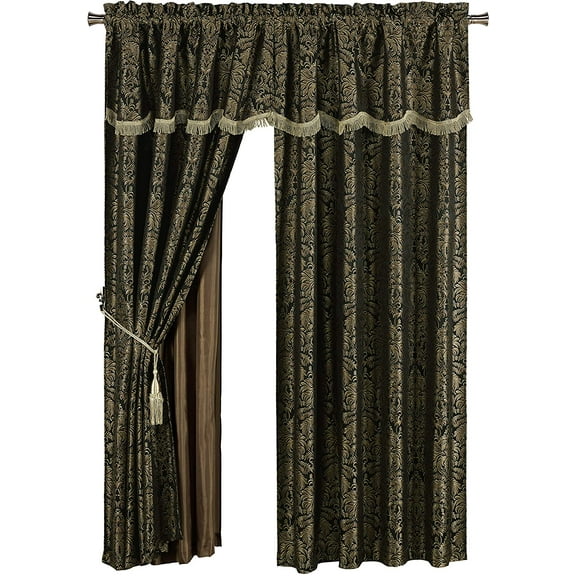 Sterling Creek Valencia 4-Piece Black Gold Floral Jacquard Curtain Set