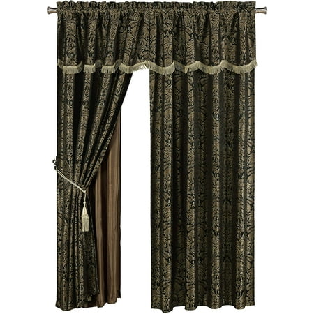 Sterling Creek Valencia 4-Piece Black Gold Floral Jacquard Curtain Set