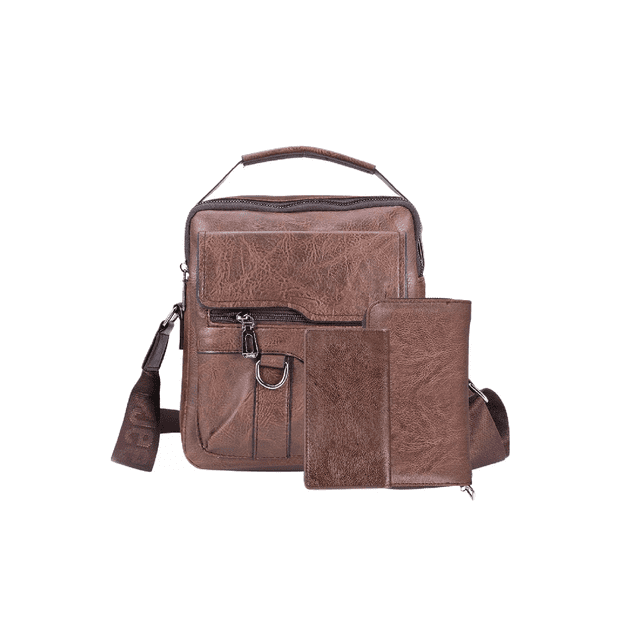 Bolsos Para Hombre Bandolera Piel Sintética 3pzs Marrón Oscuro