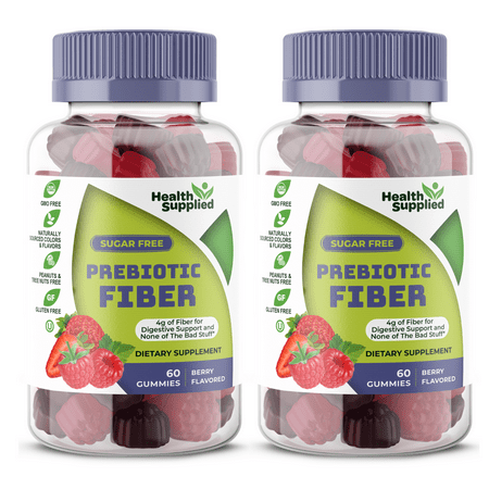 Health Supplied Fiber Prebiotic Gummies Sugar Free, Keto Friendly | Gut Cleansing, Constipation Relief | Natural Berry Flavor
