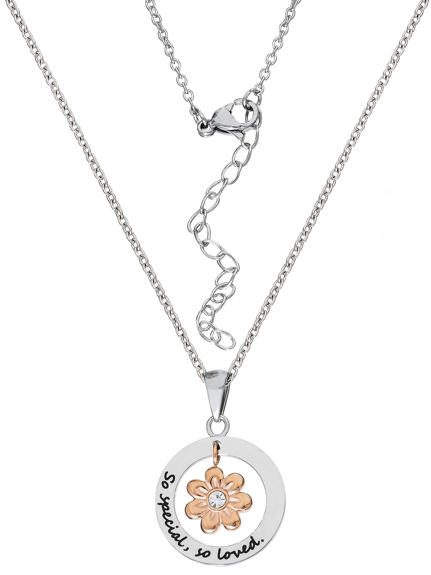Hallmark Connections Women's Stainless Steel "So Special, So Loved" Flower Dangle Pendant, 18"