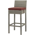 thumbnail image 3 of Contemporary Modern Urban Designer Outdoor Patio Balcony Garden Furniture Bar Side Stool Chair, Set of Four, Fabric Rattan Wicker, Dark Red, 3 of 5