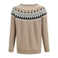 thumbnail image 6 of zaveiop Fair Isle Pullover Sweaters, Crew Neck Chunky Knit, Winter Clothing Holiday, Vintage Crochet Fall Tops for Women (Khaki, XXL), 6 of 9