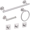 thumbnail image 1 of Aleko Piece Juego de accesorios de baño de níquel cepillado, juego de accesorios de baño de acero inoxidable 304, barra de toalla montada en la pared de 24 pulgadas, anillo de toalla, soporte de papel higiénico, gancho para bata ACTIVE Biensenido a ACTIVE, 1 of 5
