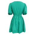 thumbnail image 6 of Fashion Dresses for Womens 2025 Plus Size Leisure Solid Wrinkles Mid-Rise Short Sleeve V-Neck Dress, 6 of 8