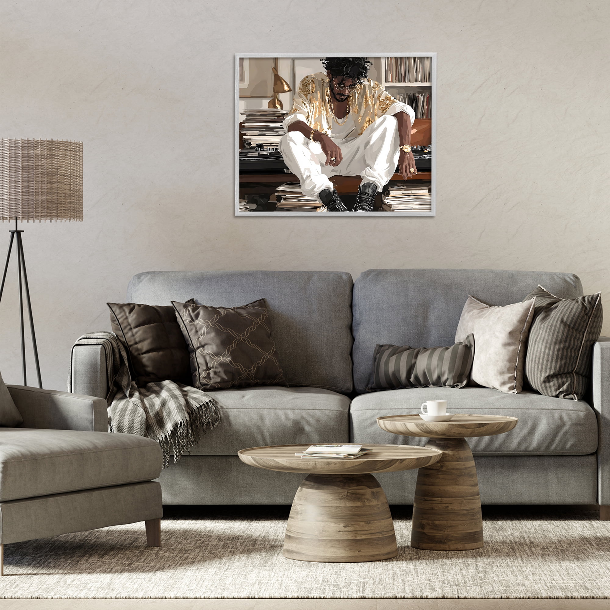 Stupell Industries DJ with Record Collection Gray Framed Giclee Art, design by Franklyn Gregory
