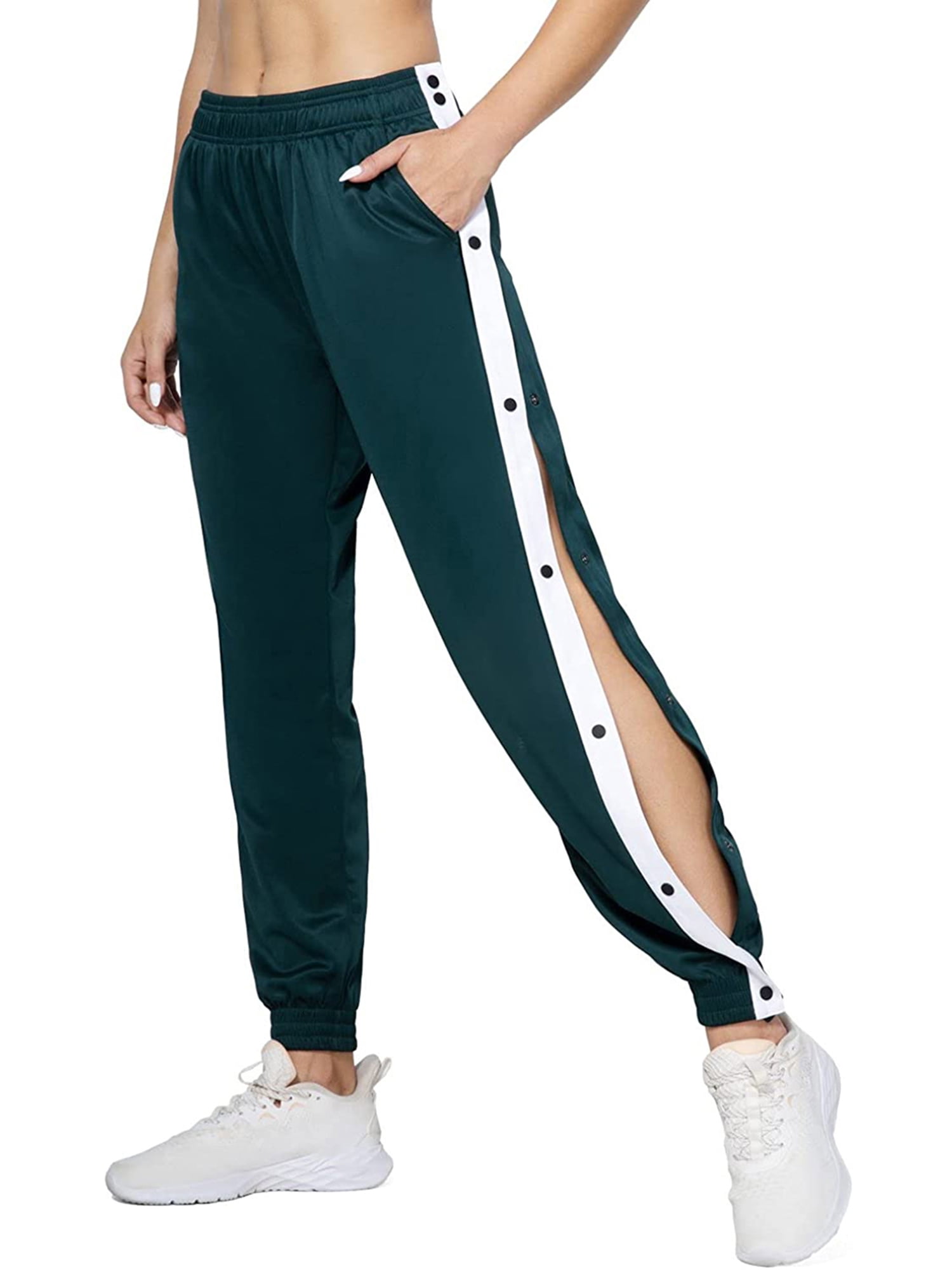 Women High Split Side Joggers Button Track Pants High Waist Sport Active Long Pant with Pocket - Walmart.com