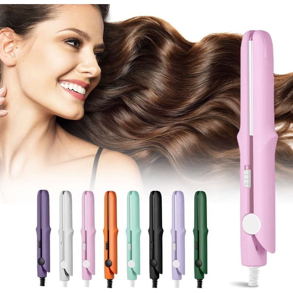 2 in 1 Mini Curling Iron & Straightener, 2026 New Dual Purpose Curling Wand and Flat Iron, Portable Travel Hair Styling Tool for All Hair Types, Short to Long Hair(Pink)