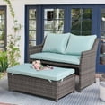 thumbnail image 4 of JOIVI 2-Piece Outdoor Patio Furniture Wicker Love-seat and Coffee Table Set, with Built-in Storage Bin, Grey Rattan, Green Cushions, 4 of 8