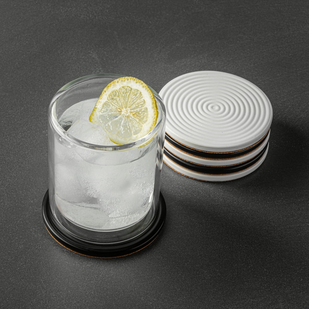 Thyme & Table 6 Pack Ceramic Ribbed Coaster Set, Black