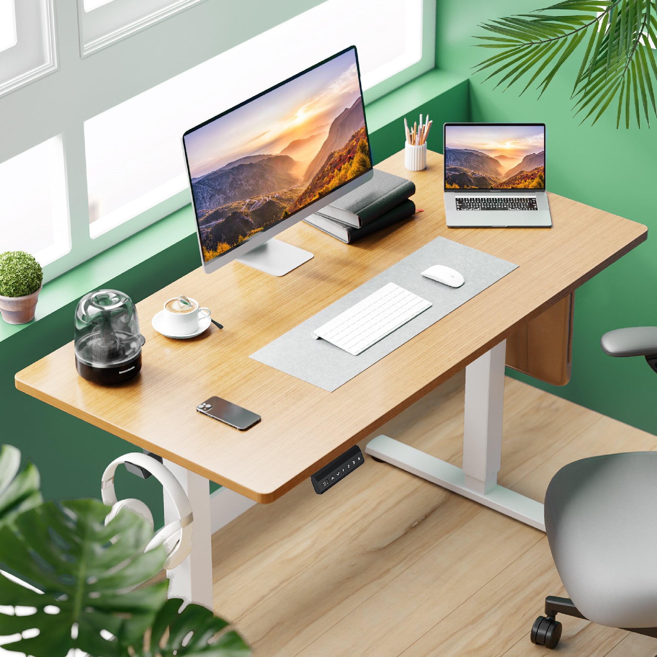 CONCETTA 40x24 inch Adjustable Electric Standing Desk for Adults, Lap Desks, Oak, 1 Count