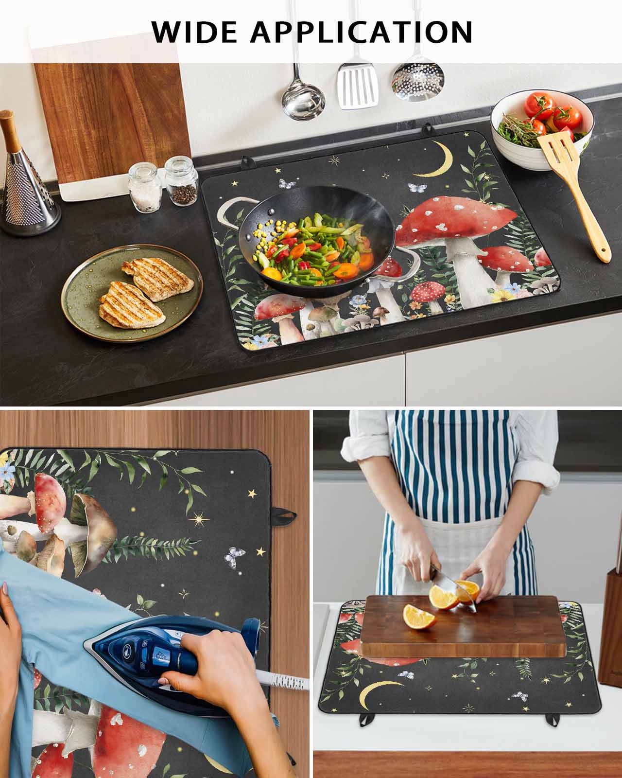 Large Induction Cooktop Protector Mat Mushroom Stove Top Covers for Electric Stove, Botanical Watercolor Floral Leaf Butterfly Plant Decorative Stove Burner Cover Mats, Glass Top Stove Cover