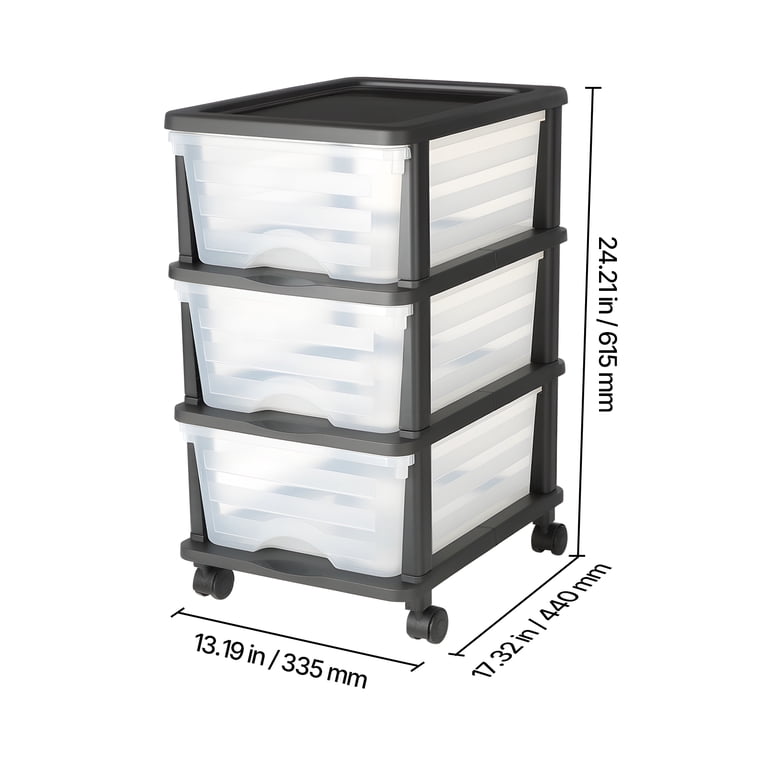 KFFKFF 50L Storage Drawer Cart, 3 Clear Bins with Wheels photo 8