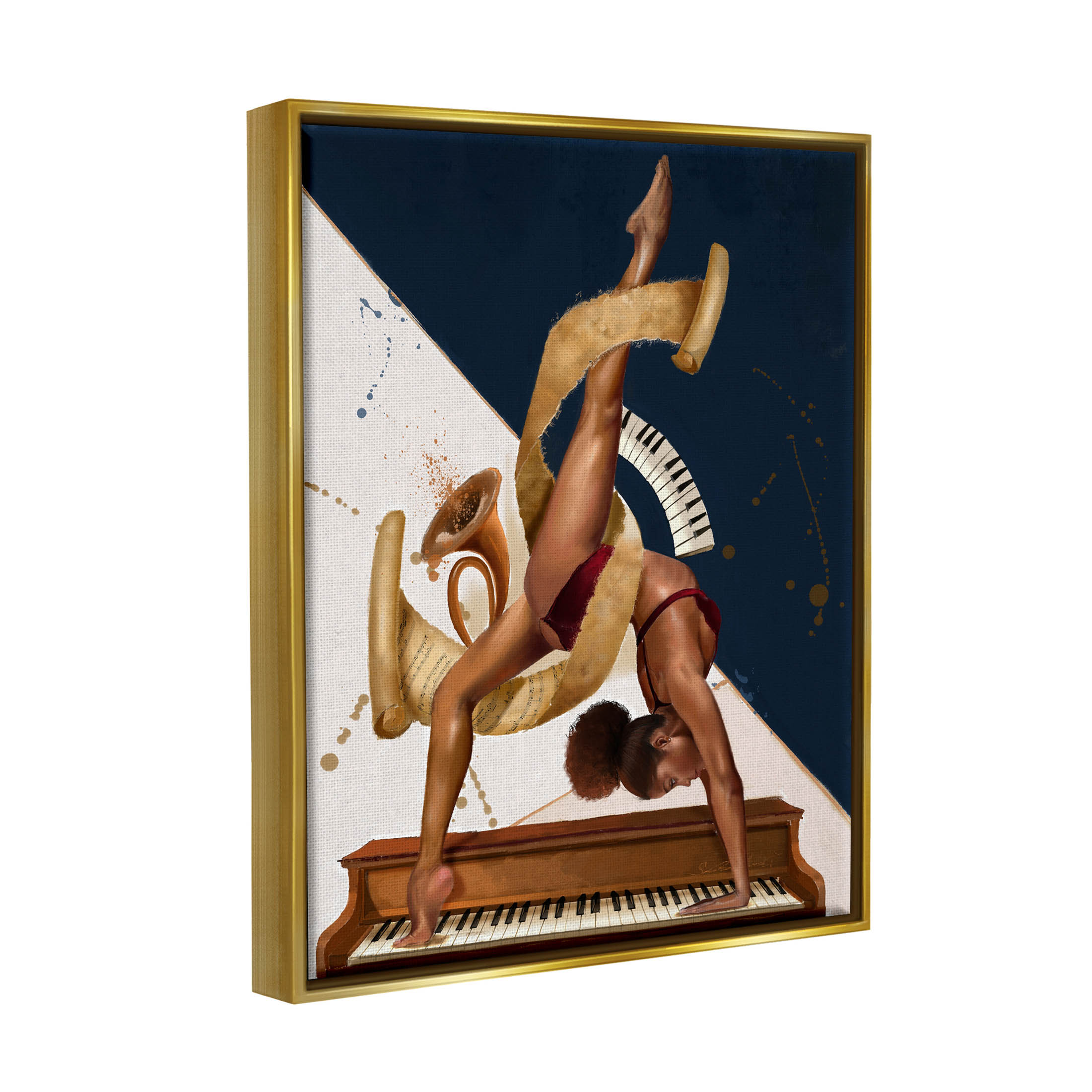 Gymnastics Musician Girl Instruments Abstract Painting Metallic Gold Framed Art Print Wall Art