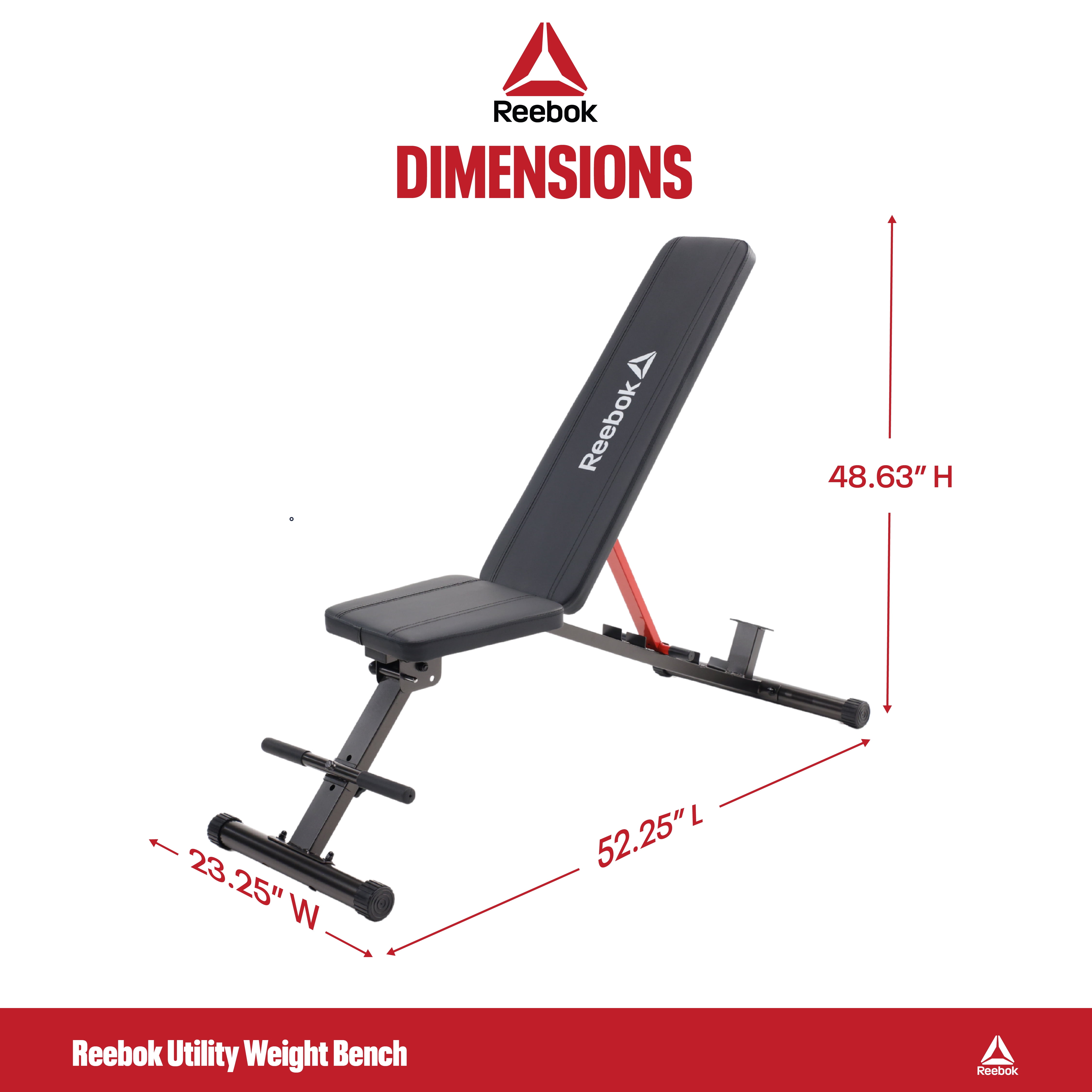 Reebok Adjustable Utility Bench – 600 lb Capacity, 6-Position Adjustment, Heavy-Duty Steel