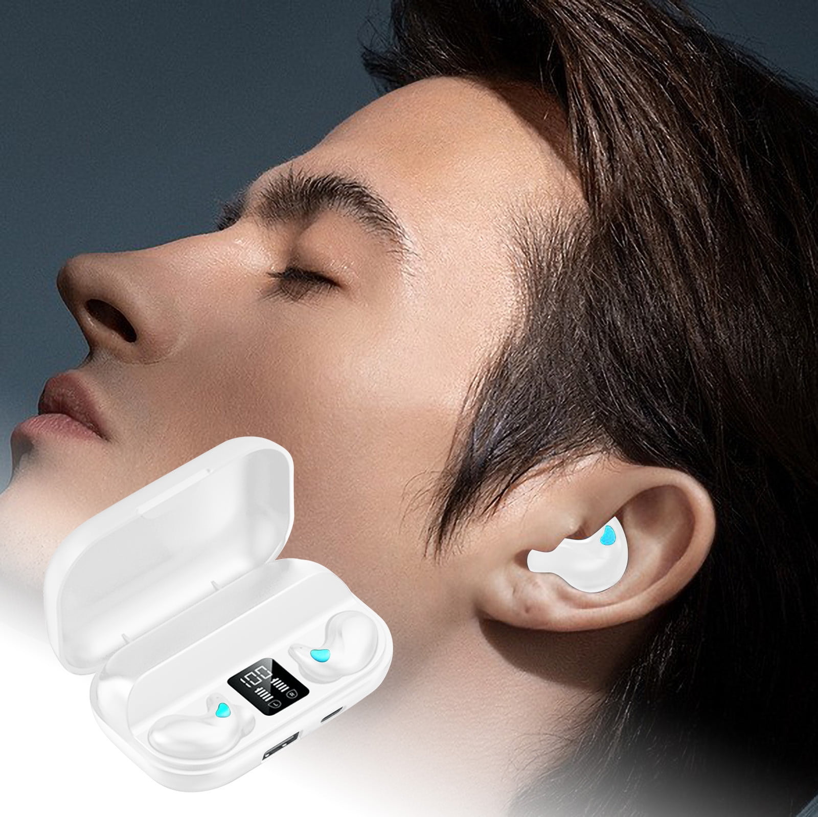 Bluetooth Earbuds Invisible Sleep Bluetooth Earbuds, Mini Tiny Discreet Hidden Headphones with LED Display and Charging Case(White)