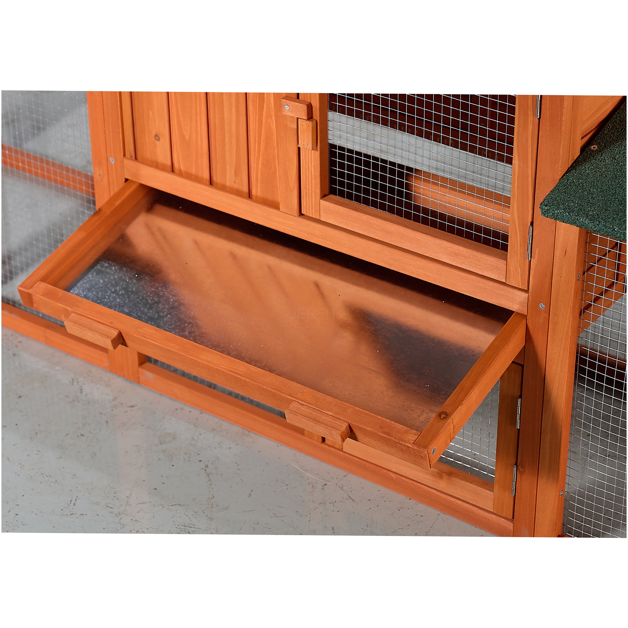 JERFIT Large Outdoor Rabbit Hutch with Run, Wooden Bunny Cage House, Waterproof Roof, Pull Out Tray, Ramp for Rabbits, Chickens, Guinea Pigs