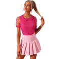 thumbnail image 2 of Blusa de Manga Corta Allegra K Cuello Redondo Cuello Peter Pan Lunares Manga de Malla Rosa Caliente L, 2 of 2