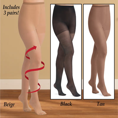 Collections Etc Sheer Non-Run Comfortable Support Pantyhose Hosiery, 3  Pack, Black, Queen Plus - Made in The USA 
