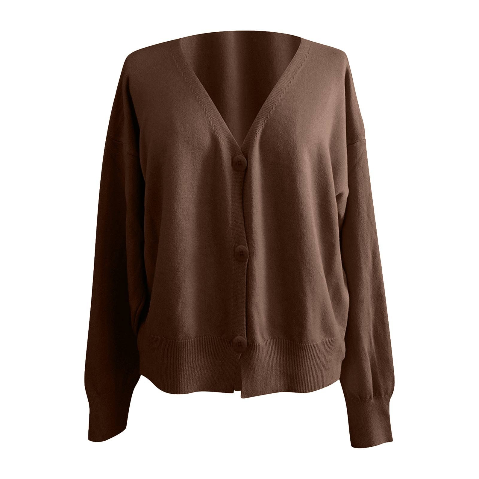 Cardigans for Women Plus Sizes Knit Long Sleeve Brown Sweater Solid Loose Button Casual Cardigans - image 4