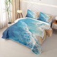 thumbnail image 3 of Manfei Summer Sea Waves Quilt Full,Cute Sand Beach Full Bedspread Sets,Blue,3-Piece, 3 of 7