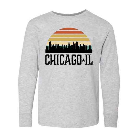 Inktastic Chicago Illinois Skyline Vintage Long Sleeve Youth T-Shirt