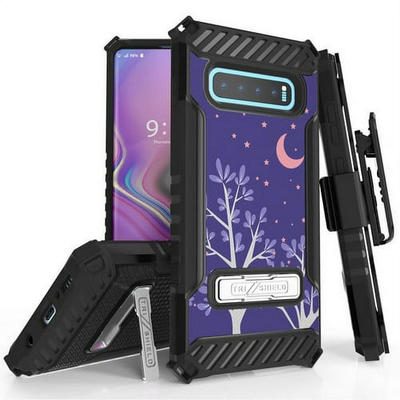 Galaxy S10 Plus (SM-G975) Case, TRISHIELD Rugged Cover With   [Belt Clip Holster]   [Built in kickstand] For Samsung Galaxy S10 Plus - Purple Night
