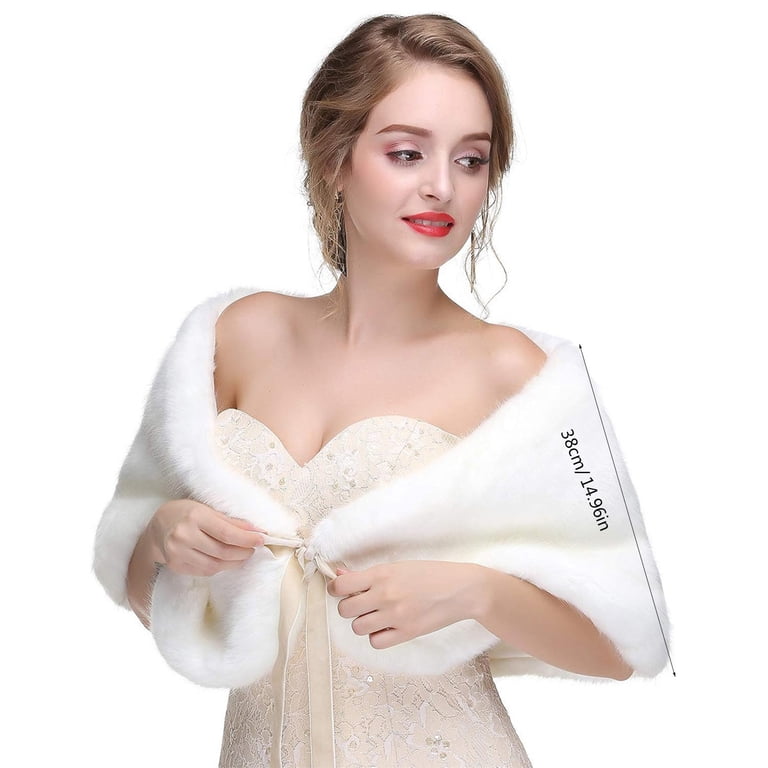winter wedding dress shawl 1920s Bride Faux Furs Shawls Wraps Bridal Furry Stoles Scarfs for Women and Bridesmaids Fuzzy Capelet 988 SHEIN EZwear Women's New Size:Kids 10-12