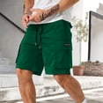 thumbnail image 7 of HOZADOIE Green Mens Athletic Shorts Cargo Fashionable Solid Color Elastic Waistband Drawstring Comfortable 5 Inseam Loose Fit Casual Shorts with Pockets, 7 of 7