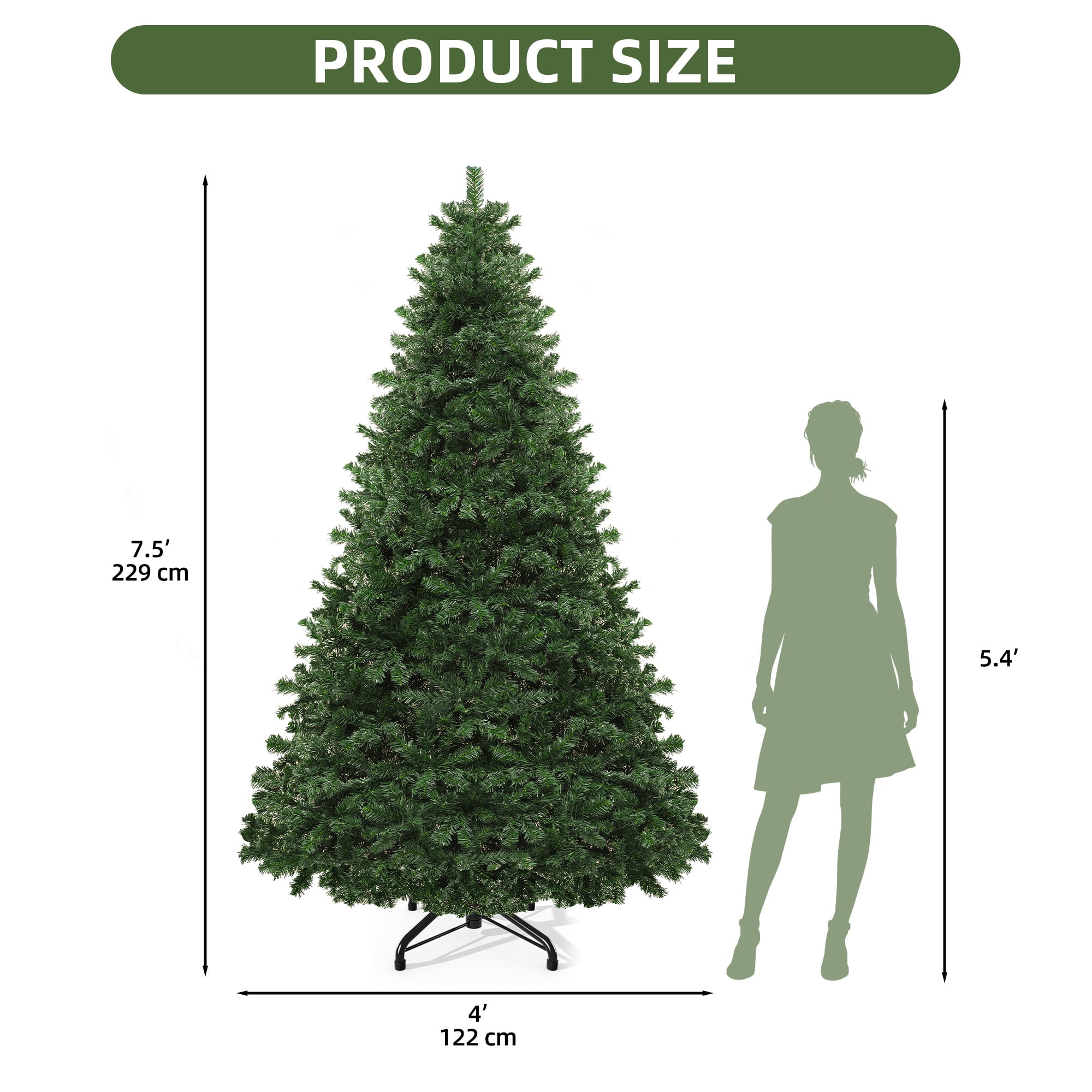 Uforic 7.5ft Spruce Artificial Christmas Tree with 1346 Branch Tips & Foldable Base, Green