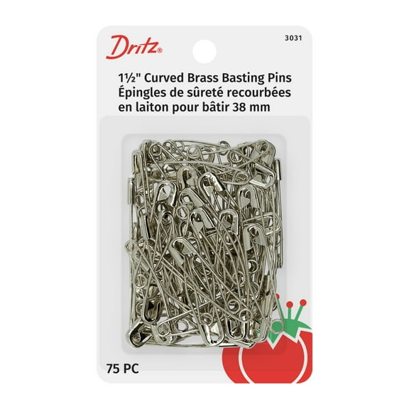 Dritz 1-1/2" Curved Basting Pins, 75 Count, Nickel-Plated Brass