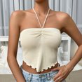 thumbnail image 4 of Wenyuyu Women's Tube Tops Strapless Sleeveless Ribbed Knit Off Shoulder Bandeaus Fashion Twist Knot Y2K Cropped Blouses Beige M, 4 of 7